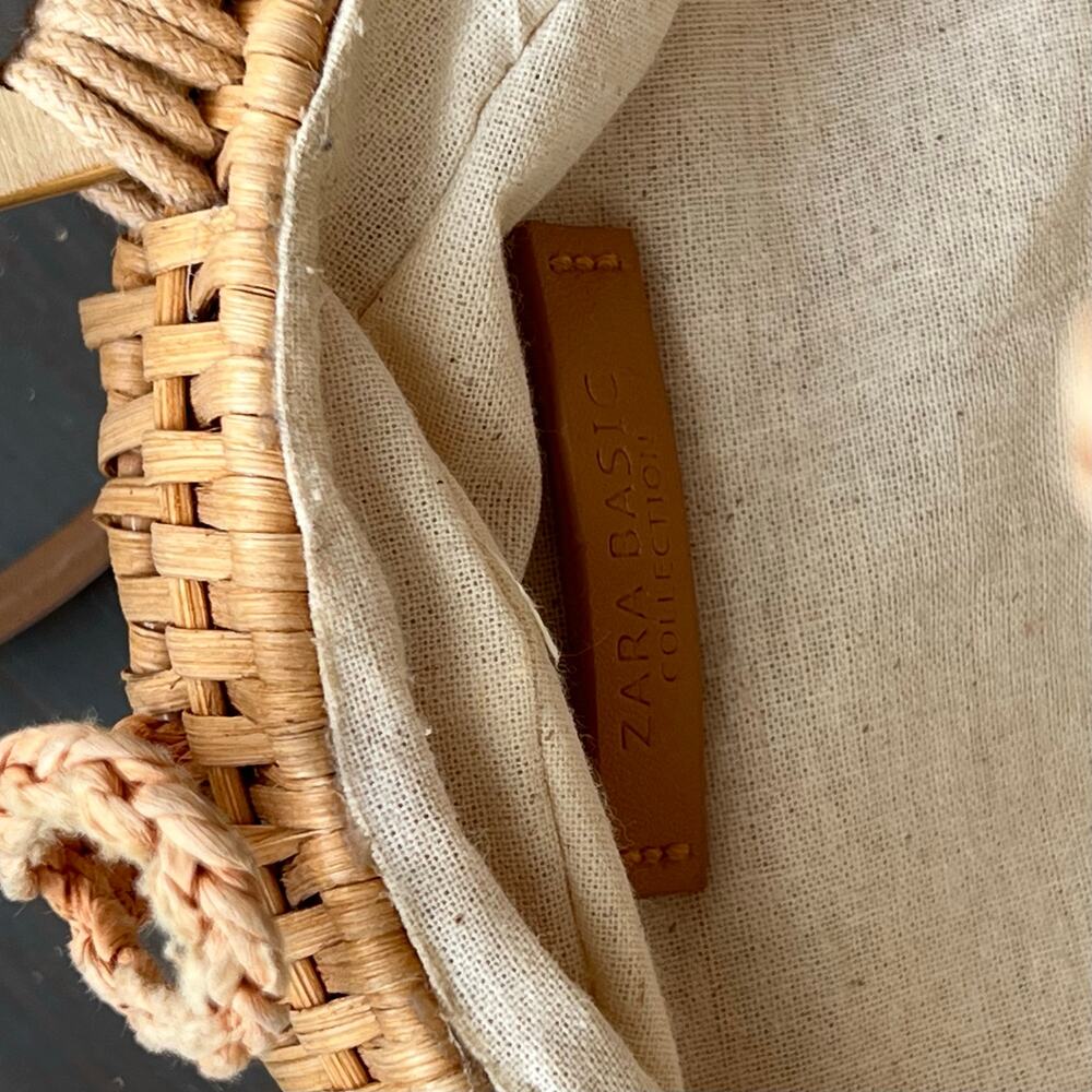 Zara round wicker basket crossbody purse coastal beachy cottagecore neutral - Picture 7 of 8